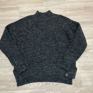 Roots Chunky Knit Cotton Ribbed Gray Black Sweater